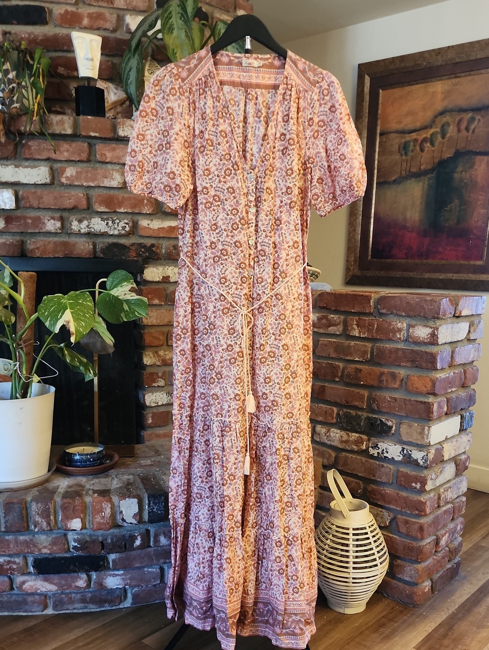 Faherty Orinda Pink Floral Organic Cotton Button-Front Maxi Dress